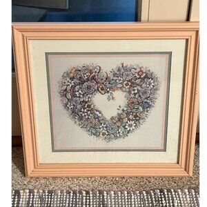 Vintage Floral Heart w/ Butterflies Framed Picture
